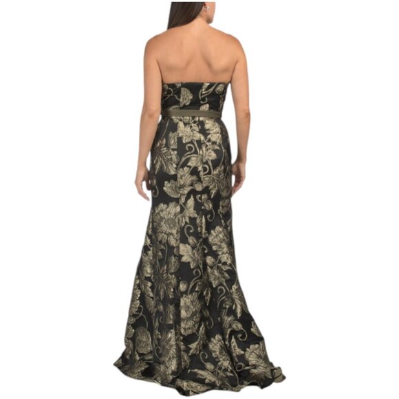 RENE BY RENE RUIZ Strapless Jacquard Mermaid Gown With Velvet Belt - Picture 2 of 3